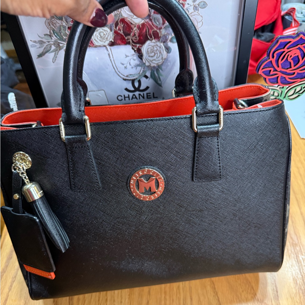 Black And Orange Satchel Handbag By Merchant